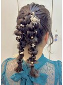 結婚式お呼ばれツイン編みおろし/ヘアセット/カチモリ/アレンジ