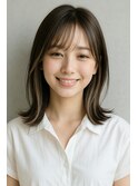 アッシュブラウン ミディアム くびれヘア ワンカール