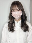 ダークカラー セミロング 韓国風 艶髪艶巻き仕上げ