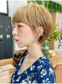 マッシュショート/ミルクティーベージュ/丸みショート/すっきり