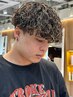 メンズカット+波巻きパーマ+金メッシュ
