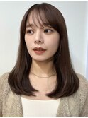 美髪ストレートレイヤー/シースルーバング/暗めカラーグレージュ