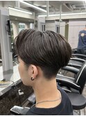 メンズセンターパートニュアンスパーマアップバング