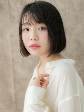 カバーヘア ブリス 上尾西口店(COVER HAIR bliss) シースルーバング黒髪ダークアッシュ切りっぱなしボブ30代40代W