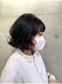 インナーカラー　ワインレッド　レッドカラー