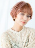ピンクベージュハイライト丸みボブa古河20代30代
