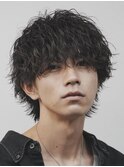 原宿シャドウルーズパーマ波巻きスパイラルメンズカットマッシュ