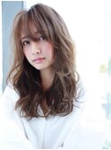 髪質改善ココアブラウン無造作パーマハイライト前髪