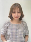 韓国風大人ボブ小顔似合わせ前髪黒髪ネビージュワンレンボブルフ