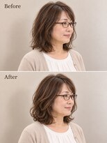 aptas 青山/表参道 白髪染め/白髪ぼかしハイライト/ボリュームアップエクステ&nbsp;50代の大人ゆるカール｜表参道・青山