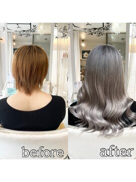 ヴォーグ(VOGUE) シールエクステで外国人風ホワイトグレーロング☆