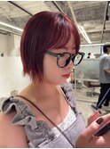 切りっぱなしボブ赤髪ボブぱつっとボブ