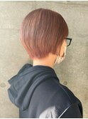 ショートボブ 丸みショート くすみカラー オレンジブラウン