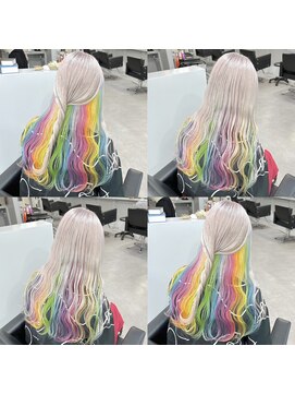 シェイロ(Cielro) ホワイト×レインボーカラー/アンブレラカラー/こなれミディ