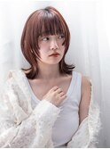 ミディアム顔周りレイヤー前髪カットチェリーブラウン_F80144