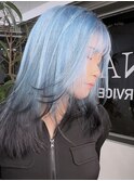 10代20代30代対応インナーカラーブルー裾カラーケアブリーチ