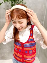 テトヘアー(teto hair) ぱっつん前髪オレンジカラーオレンジベージュロングヘア