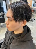 センターパートツイストスパイラルパーマメンズ波巻きパーマ
