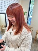 個性的派手髪ハイトーンオレンジブラウンワインレッドストレート