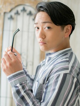 メンズヘア ビーセカンド 草加店(MENS HAIR B-2) ダークアッシュ七三オールバックセミウェットヘアK