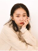 前髪なしミディアム伸ばしかけイルミナカラーアンニュイ暗髪