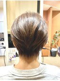 大人ショートボブ ショート ウルフ 脱白髪染め 白髪ぼかし