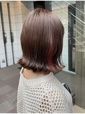 インナーカラー ブリーチ ピンク ベージュ 髪質改善 ボブ