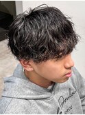 20代30代韓流☆ツイストパーマショートマッシュアッシュブラック