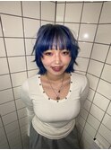 ハイトーン/デザインカラー/ネイビーブルー/ブルーグレー/派手髪