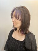 カーキベージュナチュラルヘア透け感バング セクションカラー