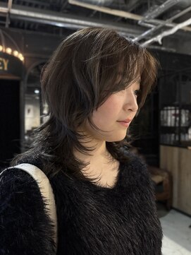 ノラ ヘアーサロン(NORA HAIR SALON) レイヤーウルフ顔まわりレイヤーくびれヘアグレージュカラー
