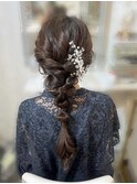 結婚式 二次会 お呼ばれ 編みおろし×パールアクセ