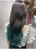 グラデーション × ターコイズグリーン × 裾カラー × ブリーチ