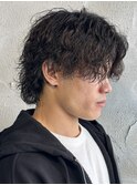 サーフカールメンズパーマセンターパートウルフ群馬高崎眉毛
