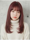 韓国風レイヤーxワインレッド