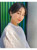 黒髪ハンサムショート_黒髪ボブルフネビージュ小顔ワンレン