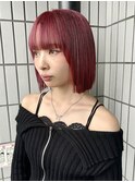 切りっぱなしボブ/ボブ/赤髪/暖色カラー/髪質改善トリートメント