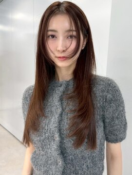 顔周りレイヤー ピンクブラウン 韓国 髪質改善トリートメント