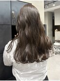 ブリーチなし透明感春カラーオリーブグレージュロングレイヤー星