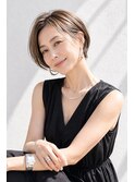 ショートボブ/白髪ぼかし/大人女性/ヘーゼルベージュ/脱白髪染め