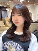セミディダークアッシュシアーカラー姫カット【韓国ヘア鈴木颯】