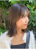 似合わせ顔まわりカット　オリーブカラー　赤み消し　ミディアム