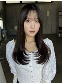 シースルーぱっつん前髪シャギーレイヤーロング韓国ヘア
