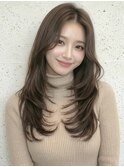 グレージュブラウン顔周りワンホンレイヤーロング20代30代A17