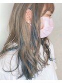 【morio原宿】秋ヘアカラー　ロング　インナーカラーグリーン