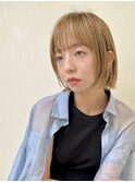 ハイトーンカラー/シースルー前髪/ミディアムレイヤー/馬車道
