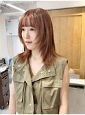 オレンジブラウン　ブリーチ　ダブルカラー　ウルフカット