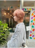 ピンクベージュ/ケアブリーチ/春カラー/ショートウルフ