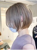 切りっぱなしボブピンクベージュミディアムボブダブルカラー