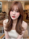 セミロング レイヤーカット 韓国ヘア 顔周り 透明感 10代20代